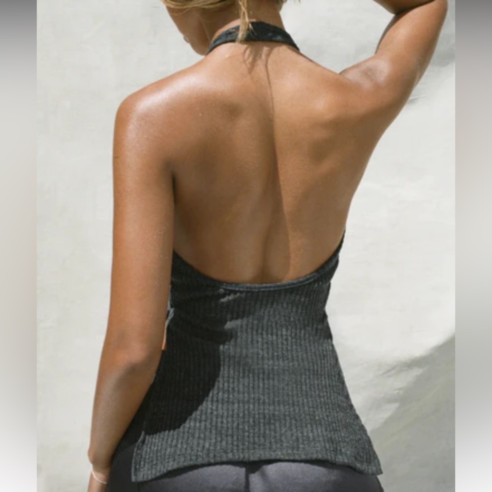 Joah Brown Rib Split Front Ink Luxe Knit Halter Tank XS - Picture 12 of 14